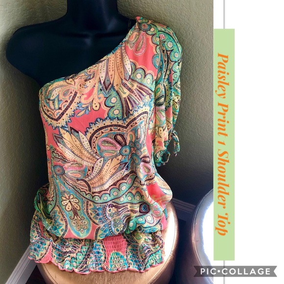 Studio Y Tops - One Shoulder Paisley Print Top